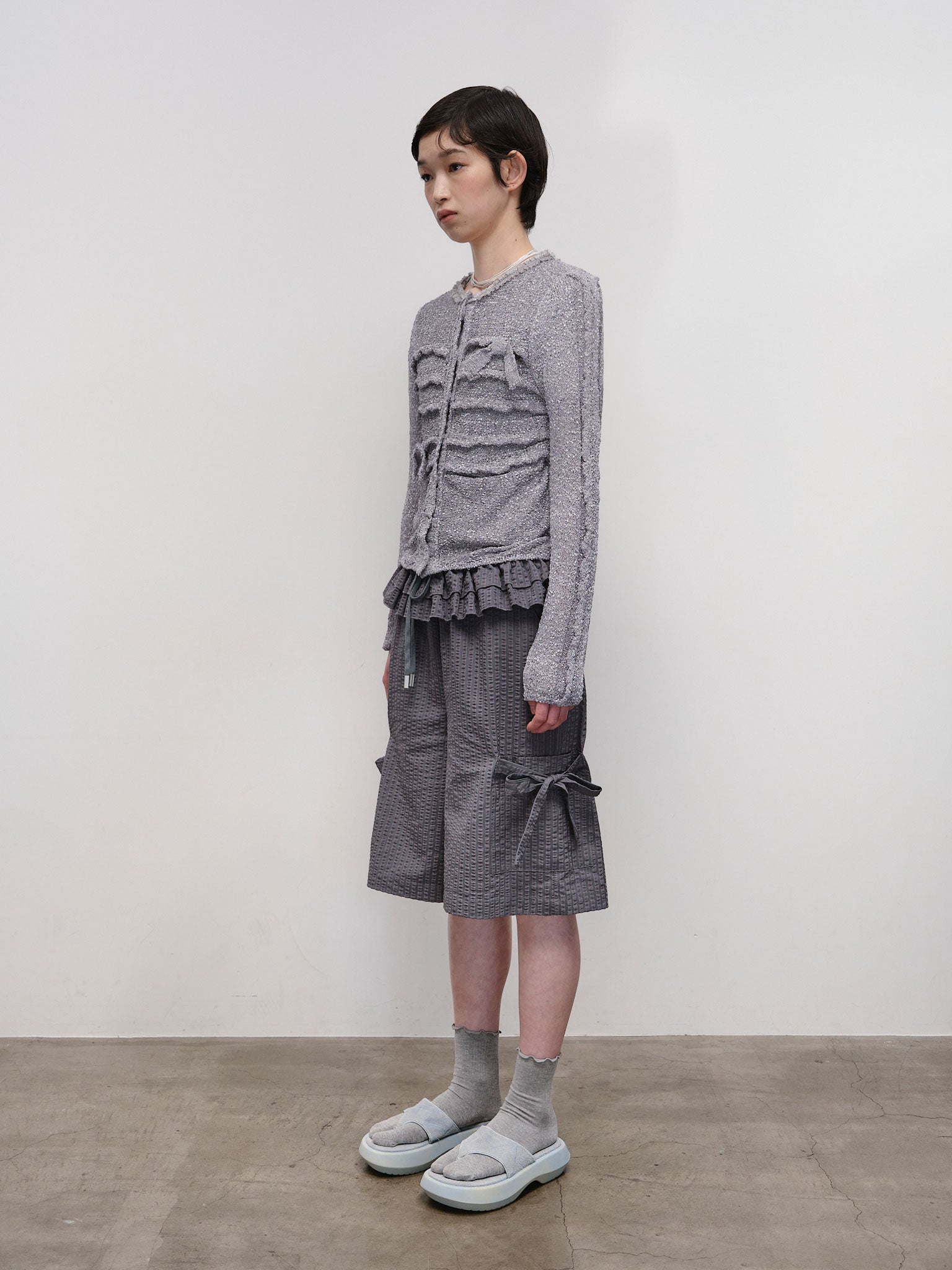 Fuzzy Ruffled Ribbon Cardigan