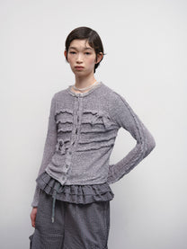 Fuzzy Ruffled Ribbon Cardigan